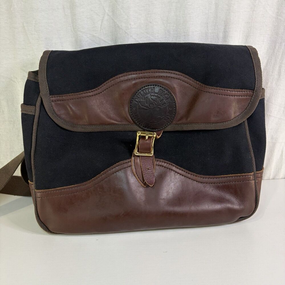 Vtg Duluth Pack Navy Canvas/ Leather Shell Crossbody Messenger Bag USA